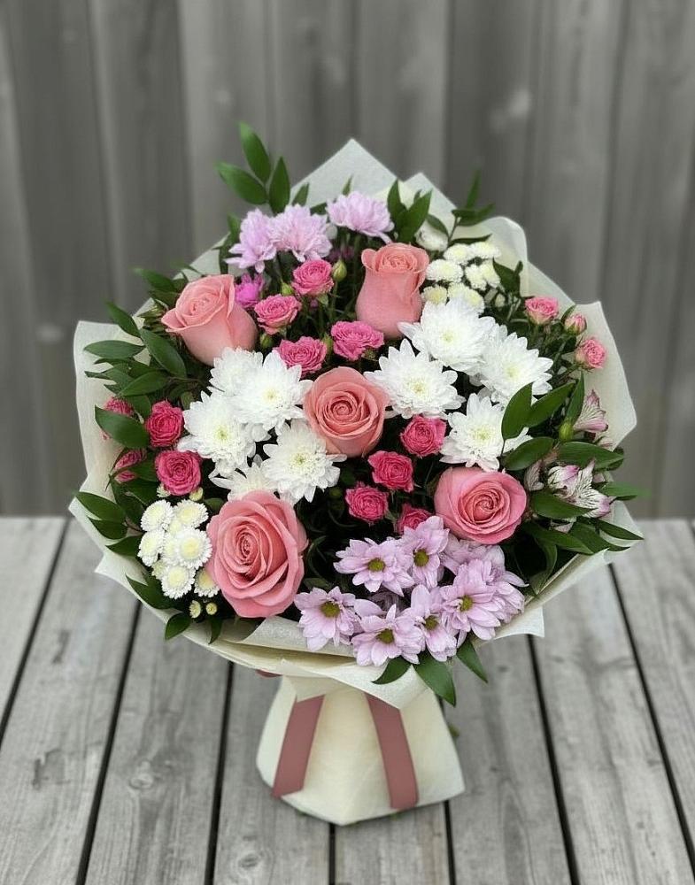 Букет цветов из: Альстромерии, Гвоздики, Розы и Хризантемы в Вознесеновке