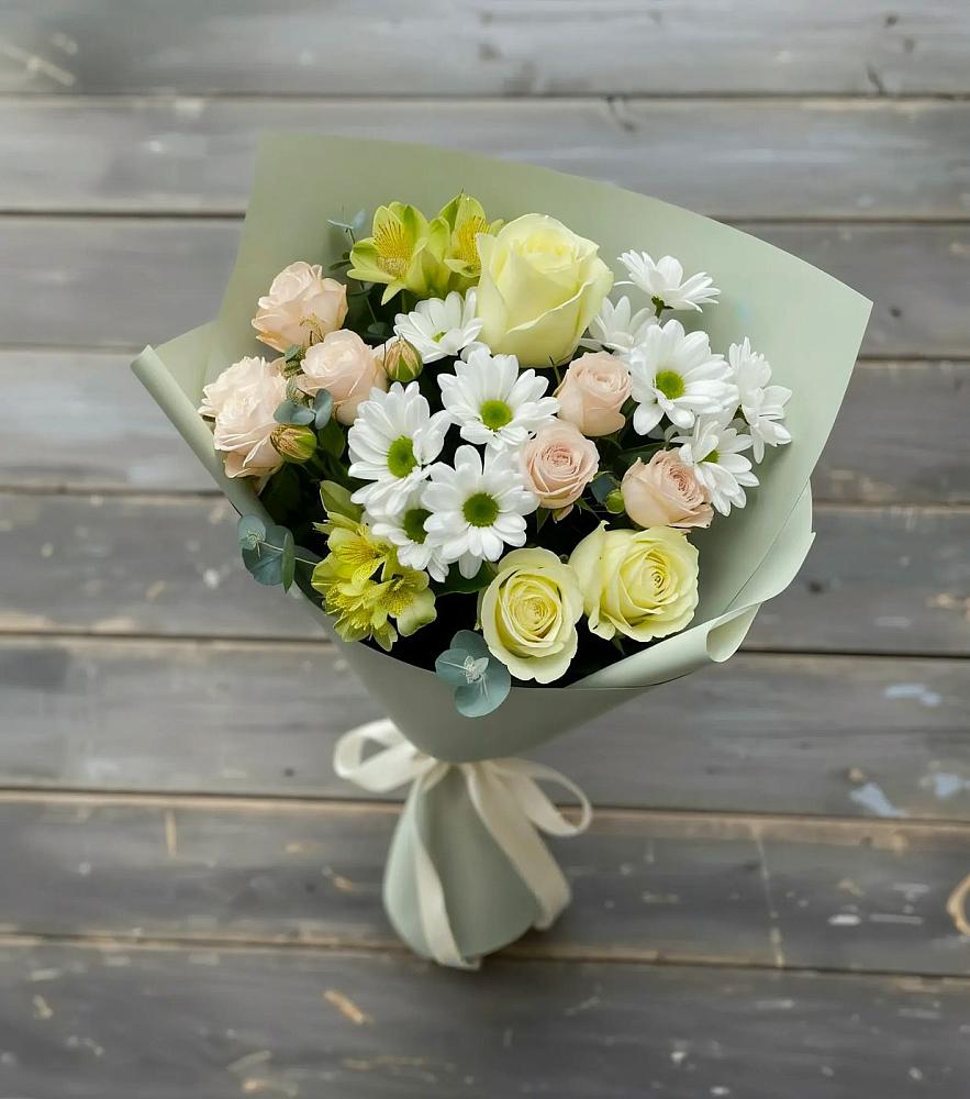 Букет цветов из: Альстромерии, Розы и Хризантемы в Вознесеновке