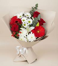 Букет цветов из:  Розы, Хризантемы, Герберы и Лилии в Вознесеновке