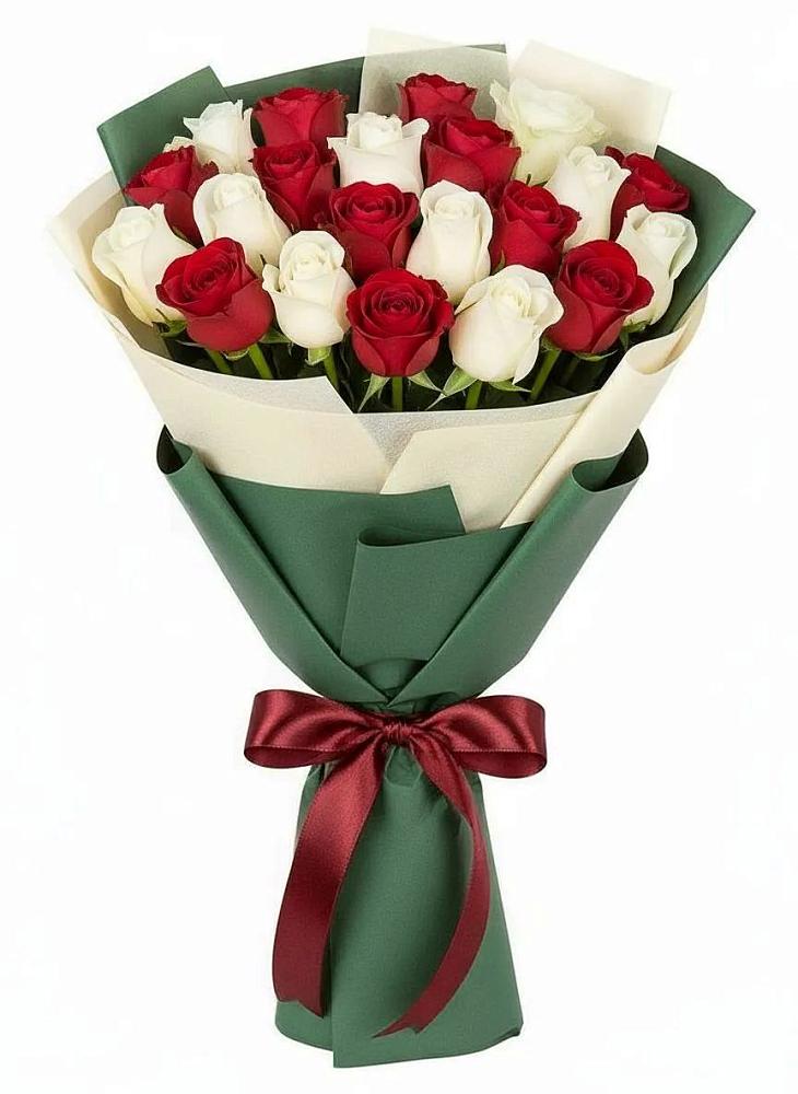 Букет Микс из красных и белых роз в Вознесеновке