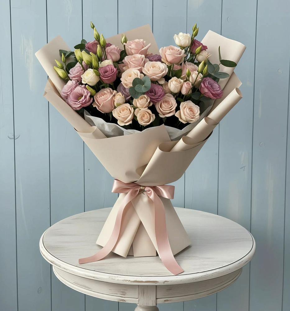 Букет цветов из: Розы и Лизиантусы в Вознесеновке