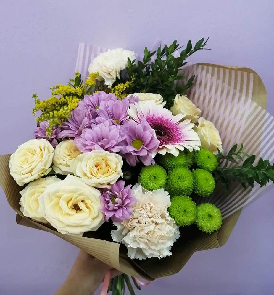 Букет цветов из: Хризантемы, Розы, Гвоздики и Герберы в Вознесеновке